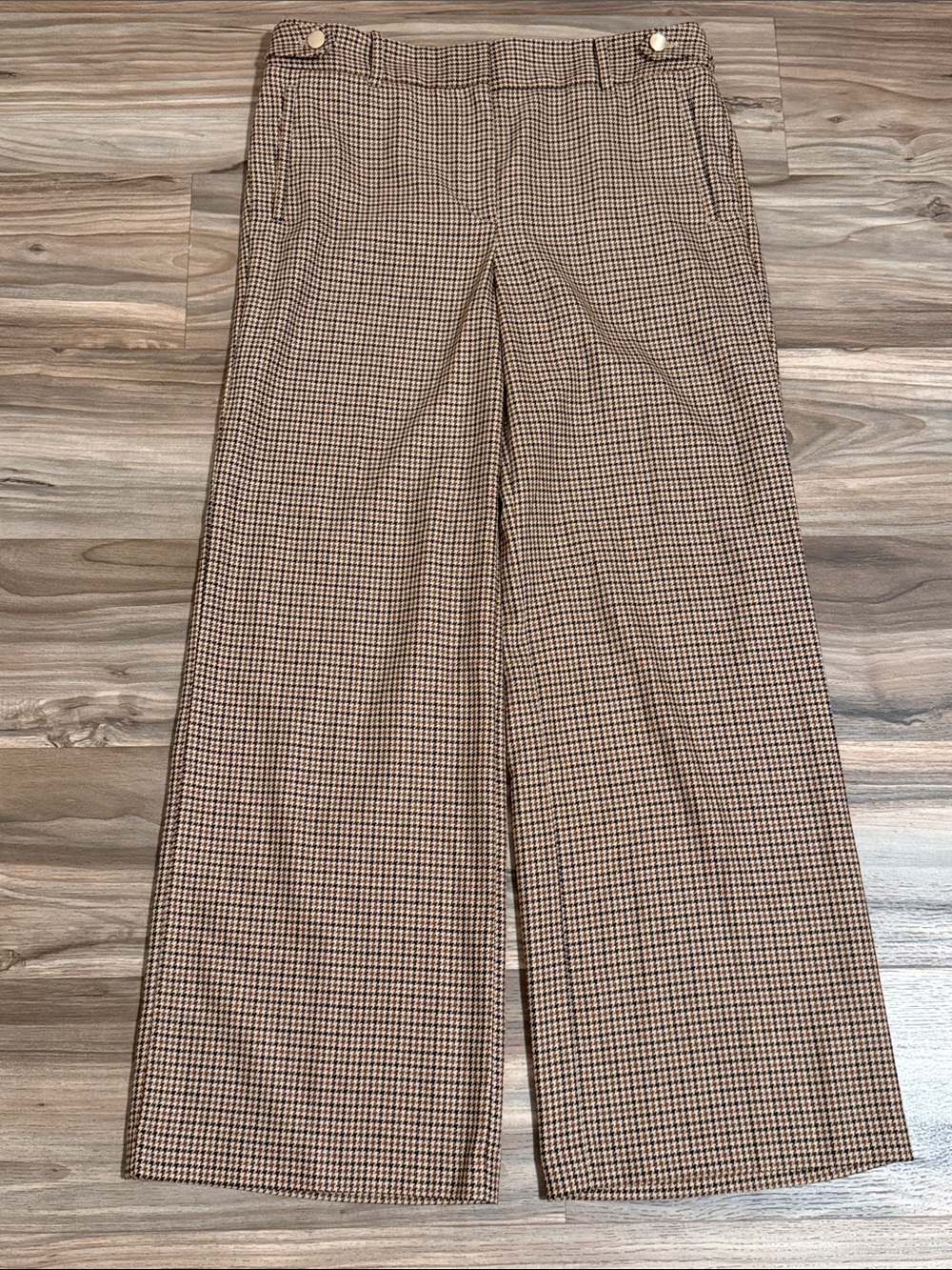 Talbots Greenwich Pants Women 12 Glen Houndstooth High Rise Wide Leg Wool NWT